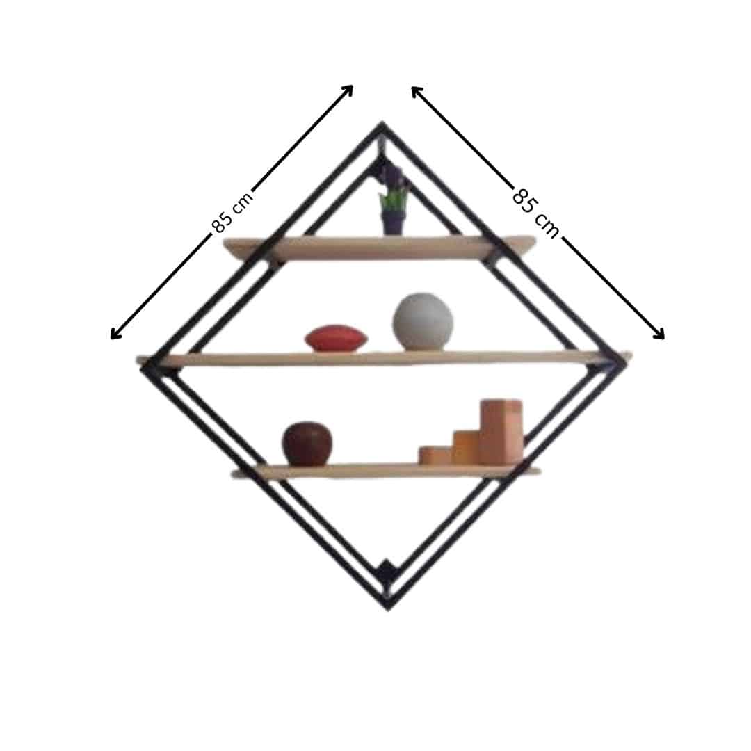 Étagère murale décorative en acier & bois de frêne – Design losange