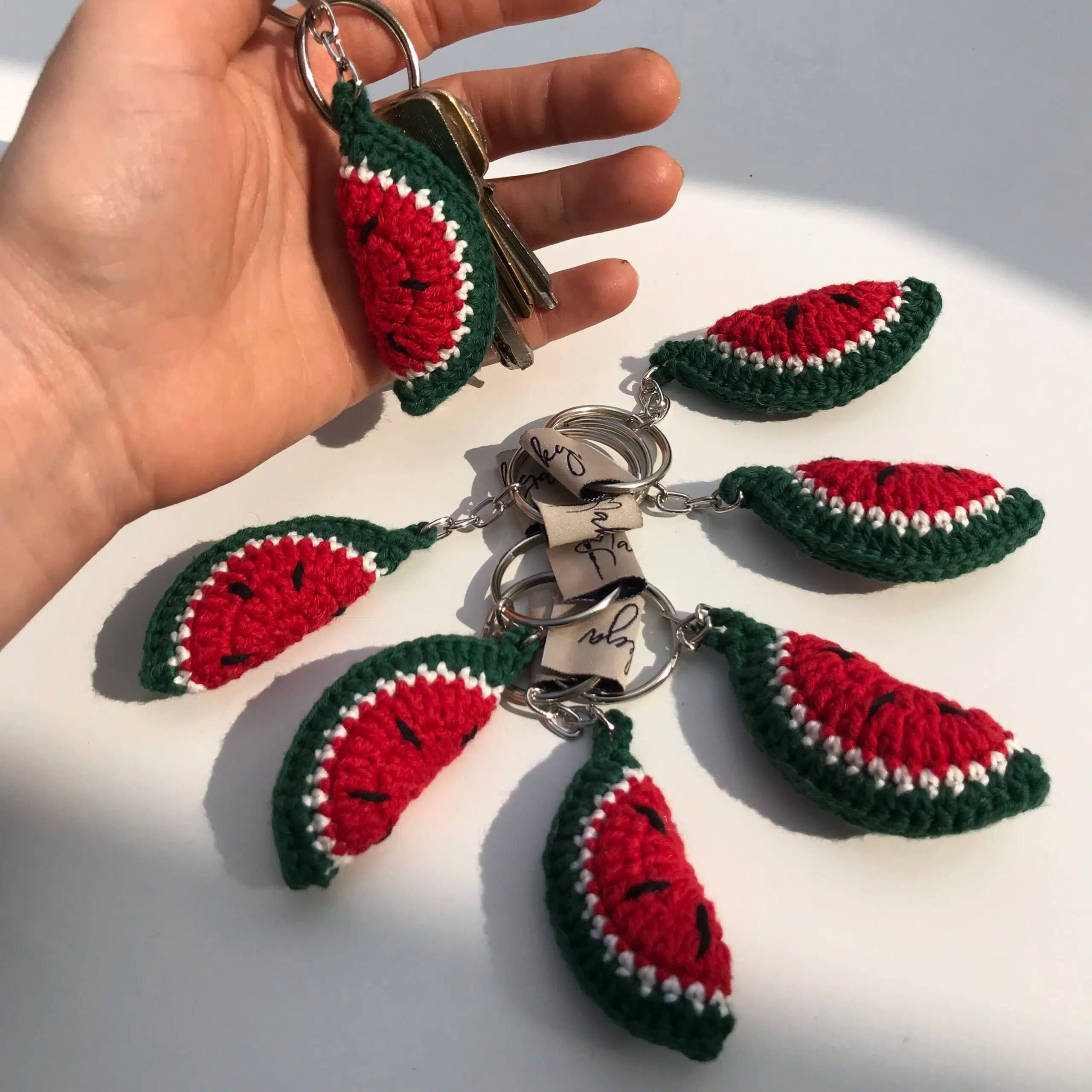 Porte-clés pastèque en crochet fait main idéal pour clés et sacs