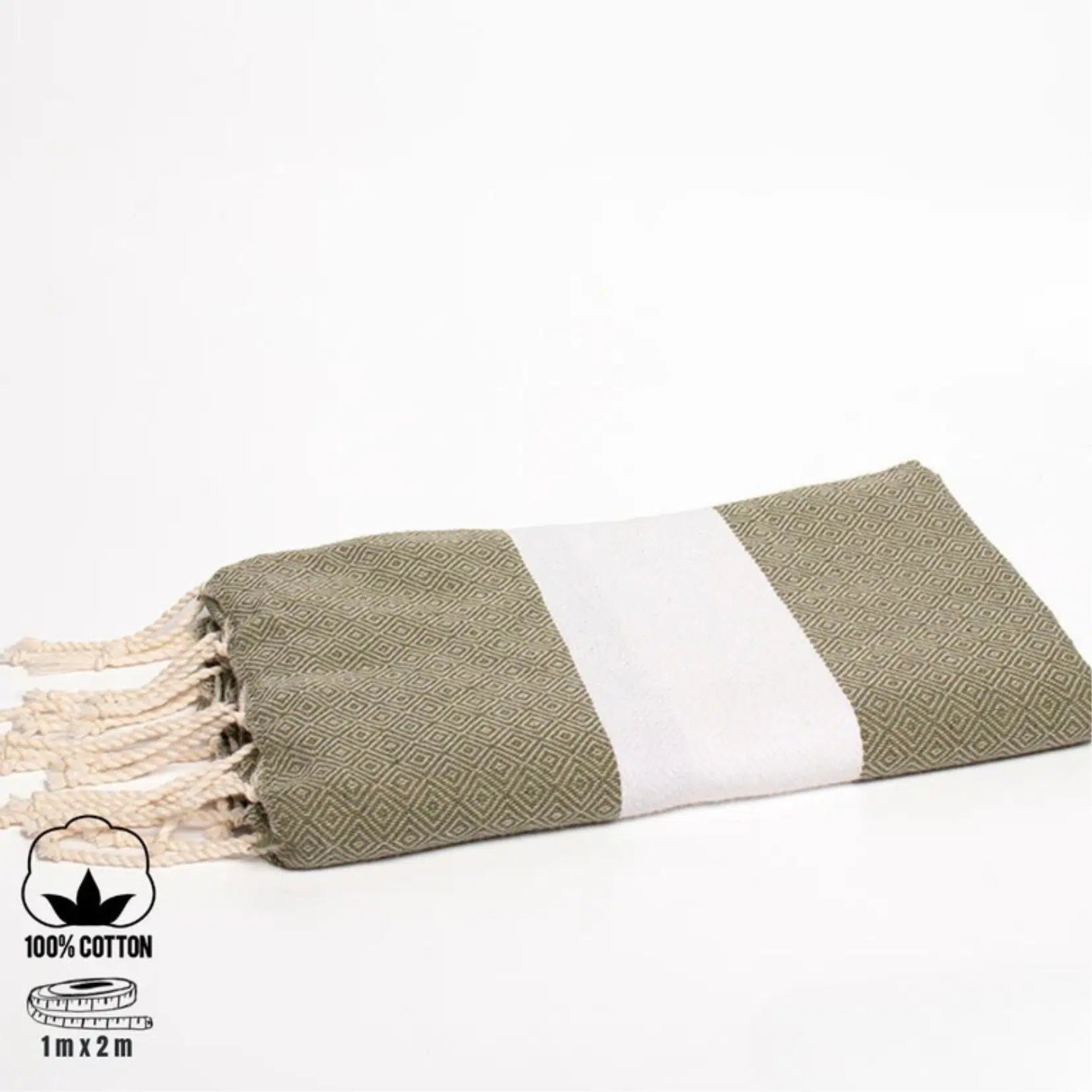 Fouta coton Diamant vert olive