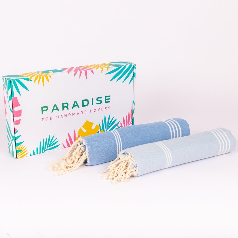 Lot de 2 foutas style Bali Bleu et bleu charbon