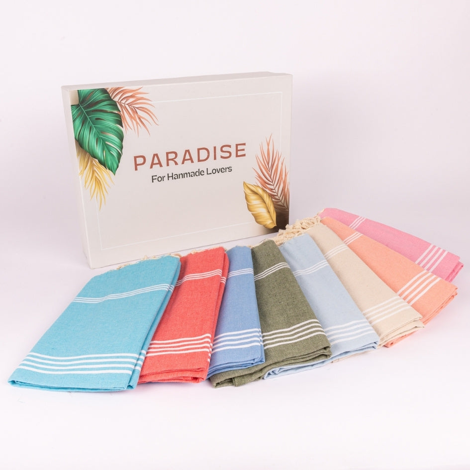 Lot de 2 foutas style Bali bleu ciel et rose pêche