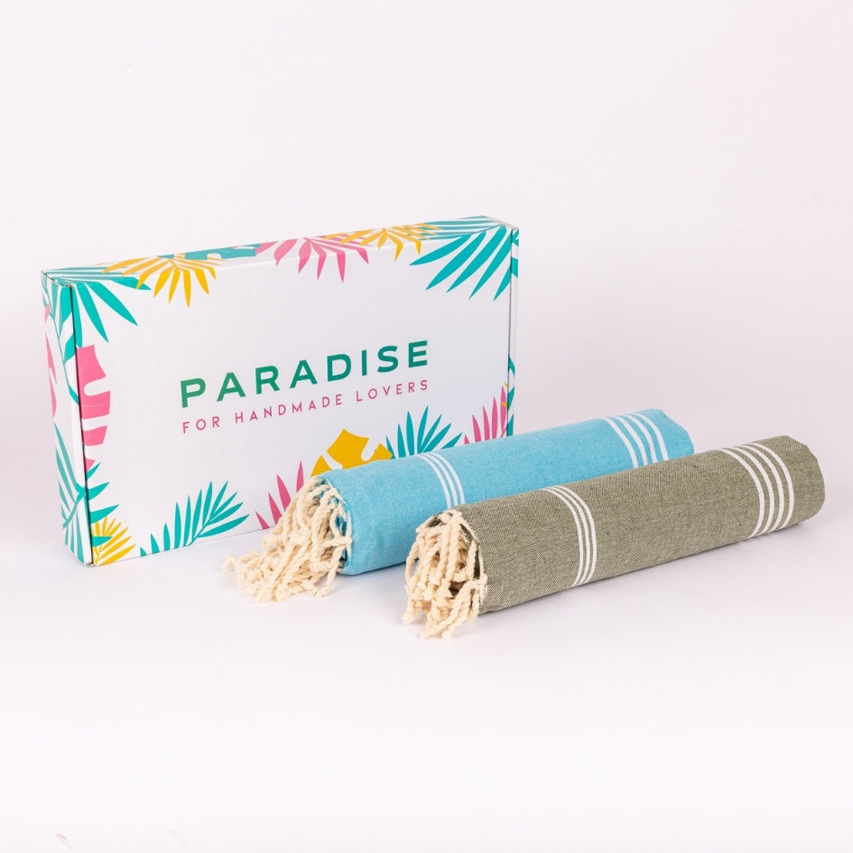 Lot de 2 foutas style Bali vert et bleu