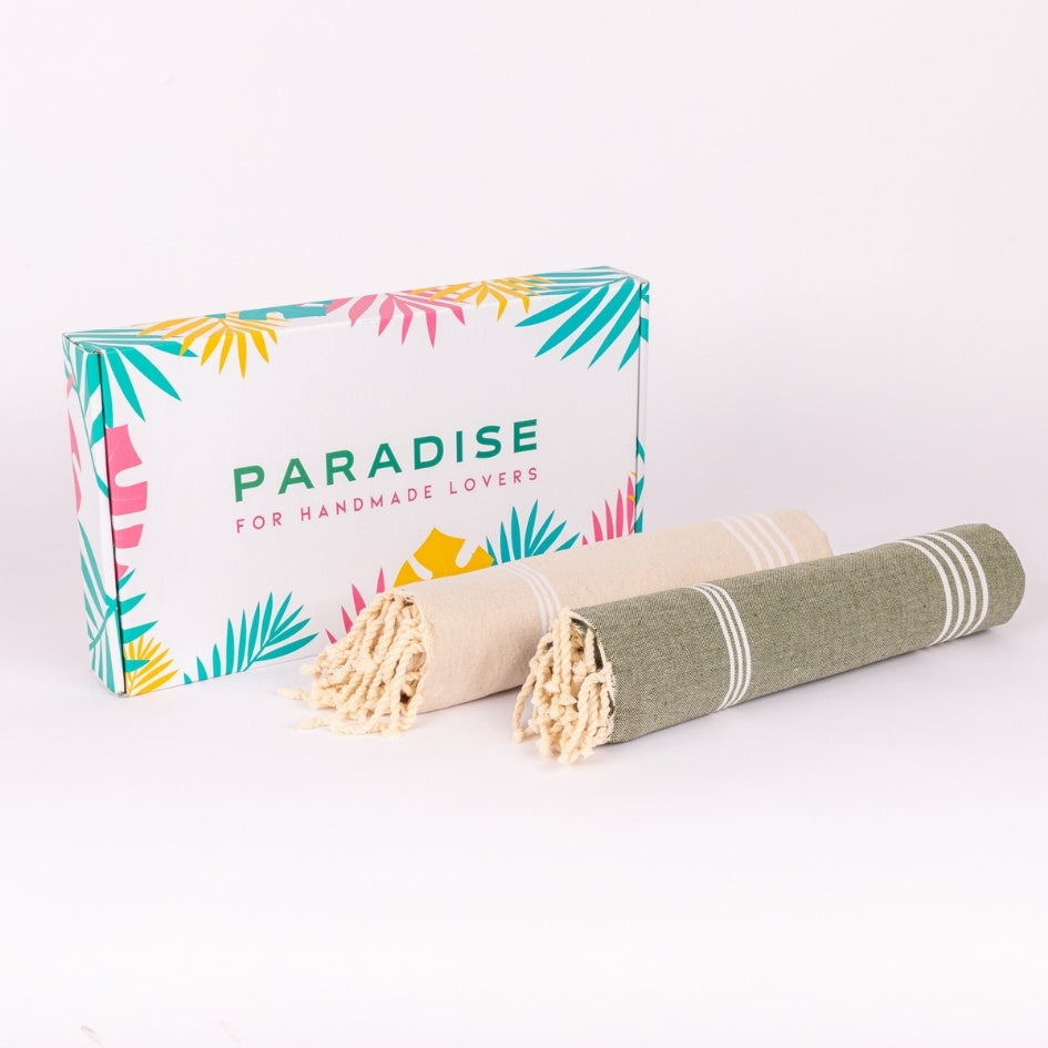 Lot de 2 foutas style Bali vert et beige