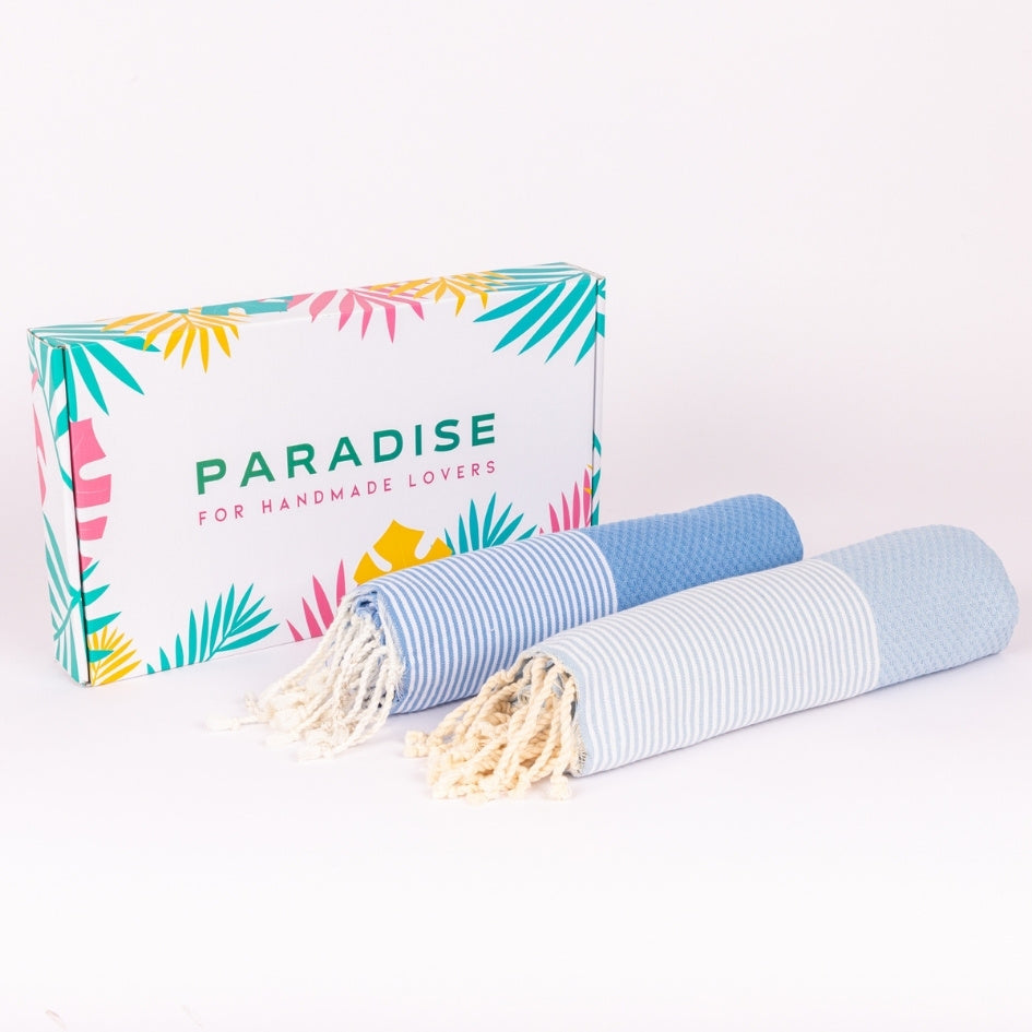 Lot de 2 foutas style Santorin bleu charbon et bleu
