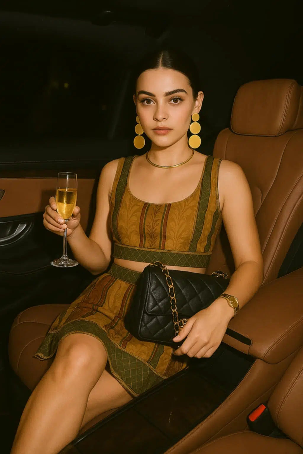 Ensemble "Golden Thread Revival" upcyclé - Top court & jupe taille haute (Taille S/M)