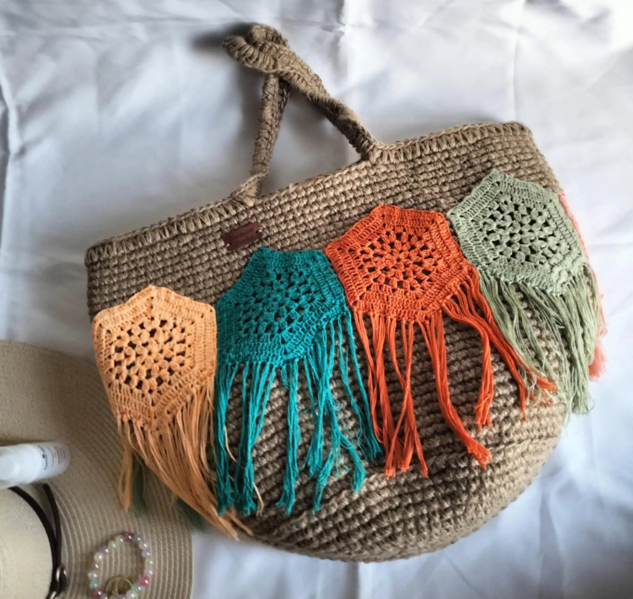 Grand Sac de plage en crochet fil de jute