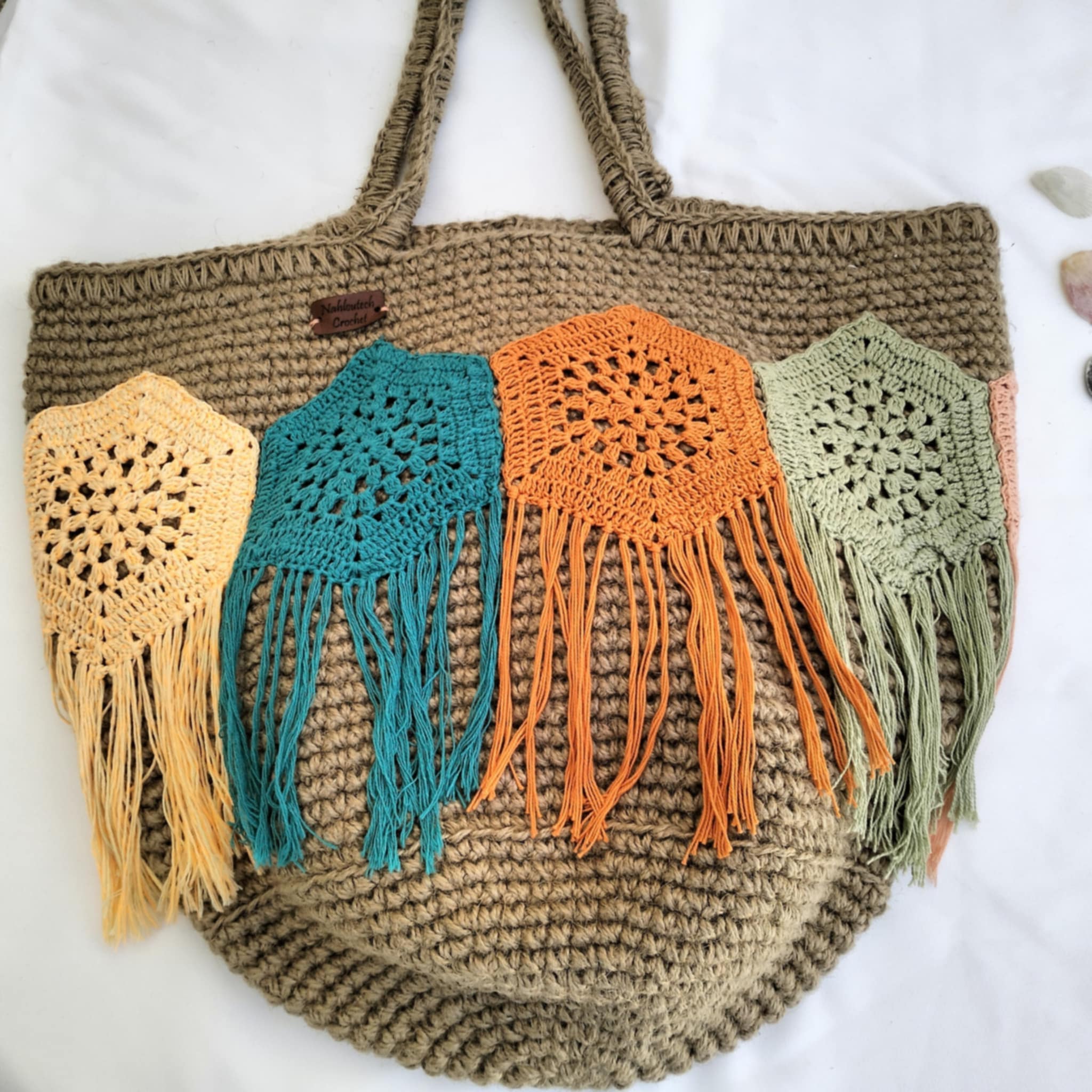 Grand Sac de plage en crochet fil de jute