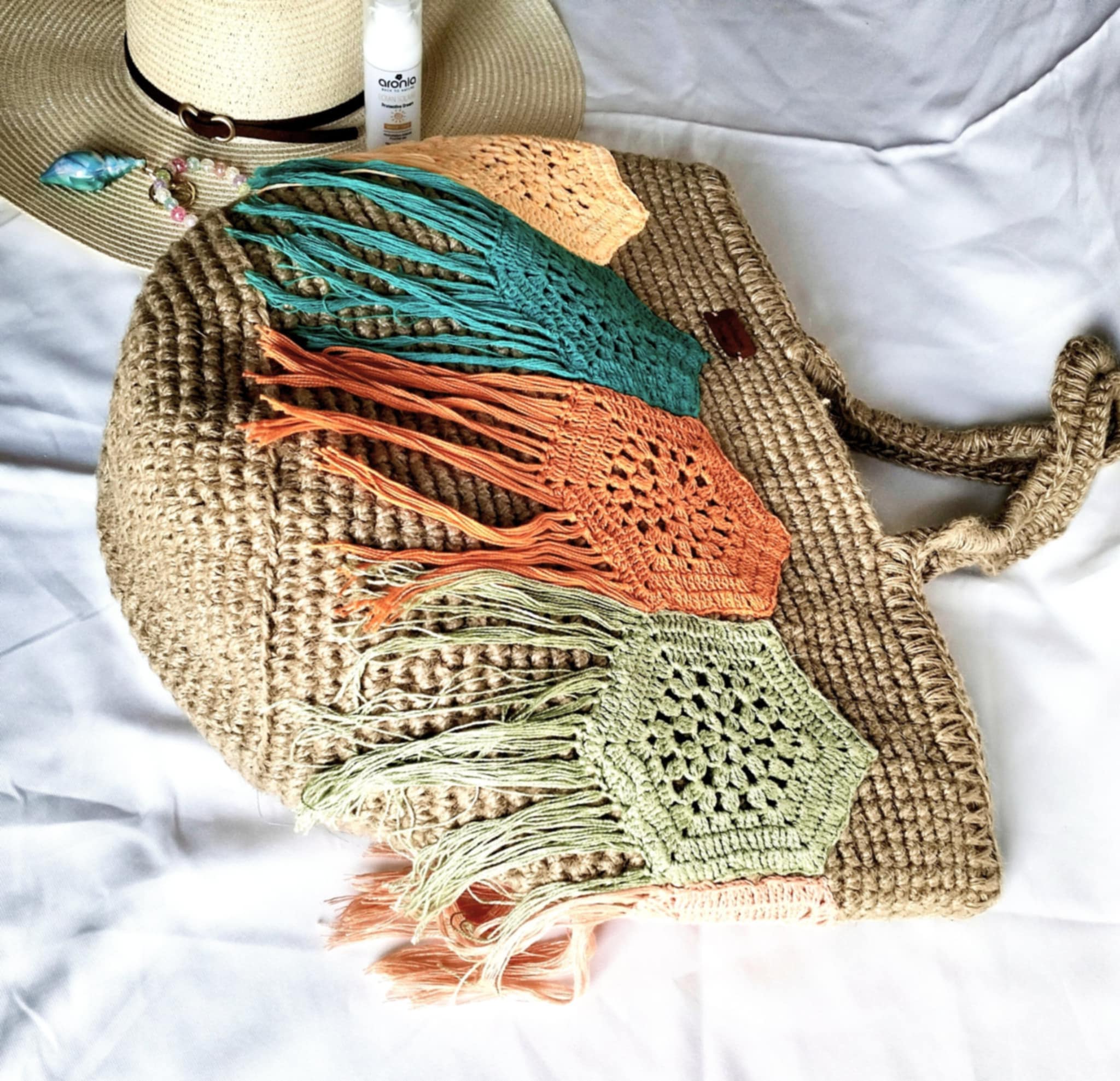 Grand Sac de plage en crochet fil de jute