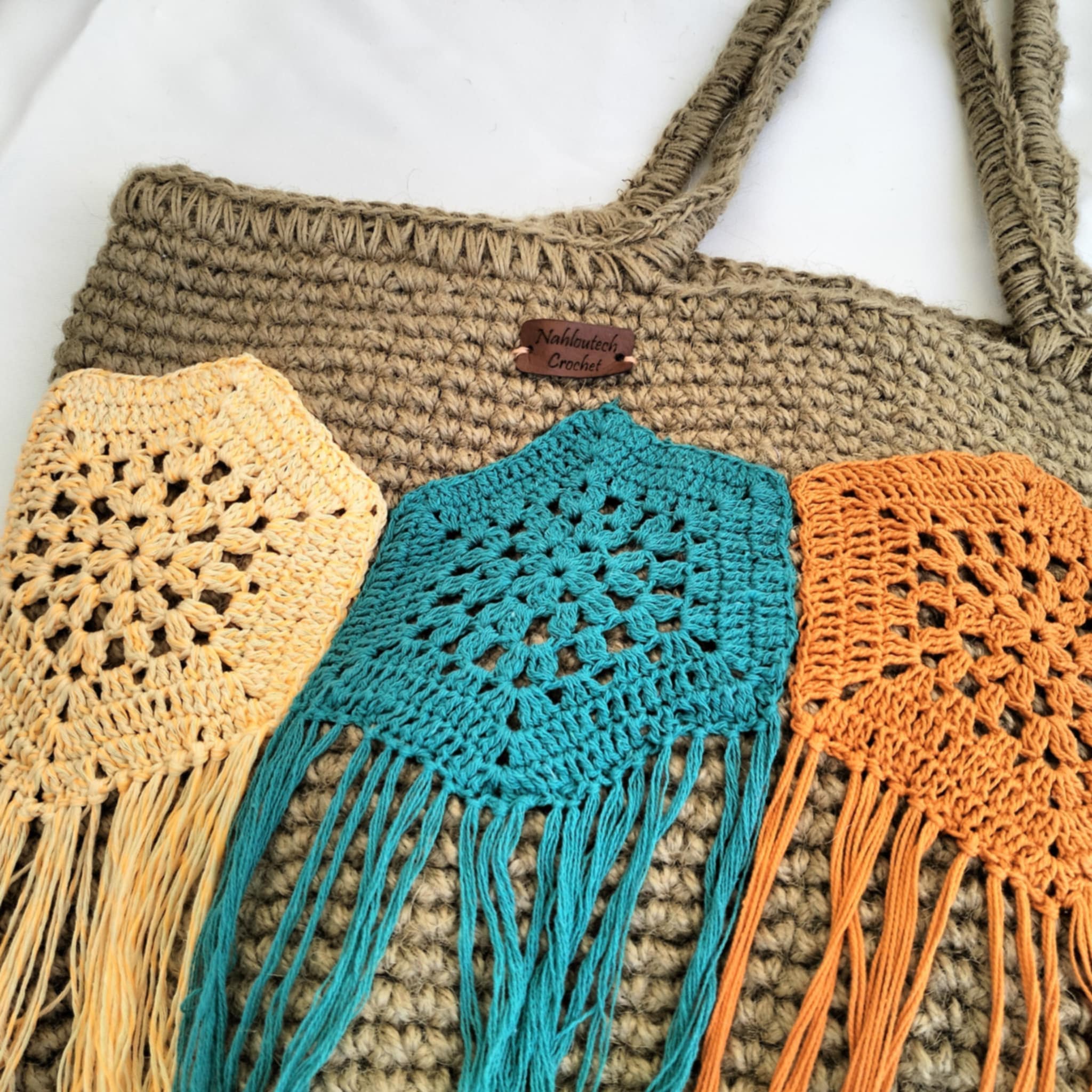 Grand Sac de plage en crochet fil de jute