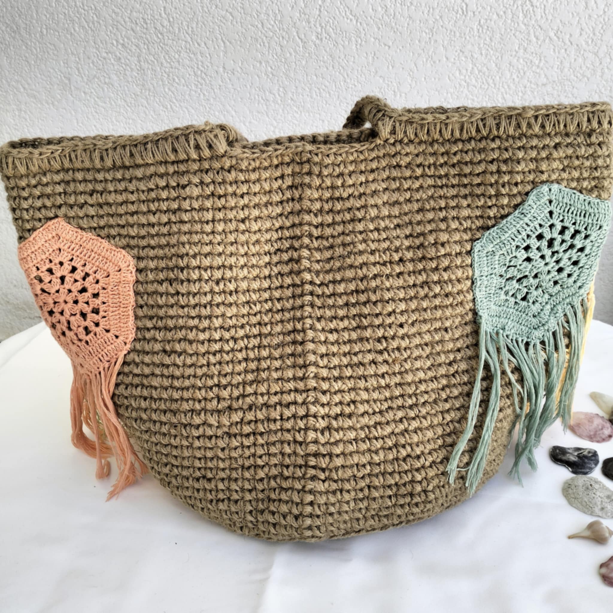 Grand Sac de plage en crochet fil de jute
