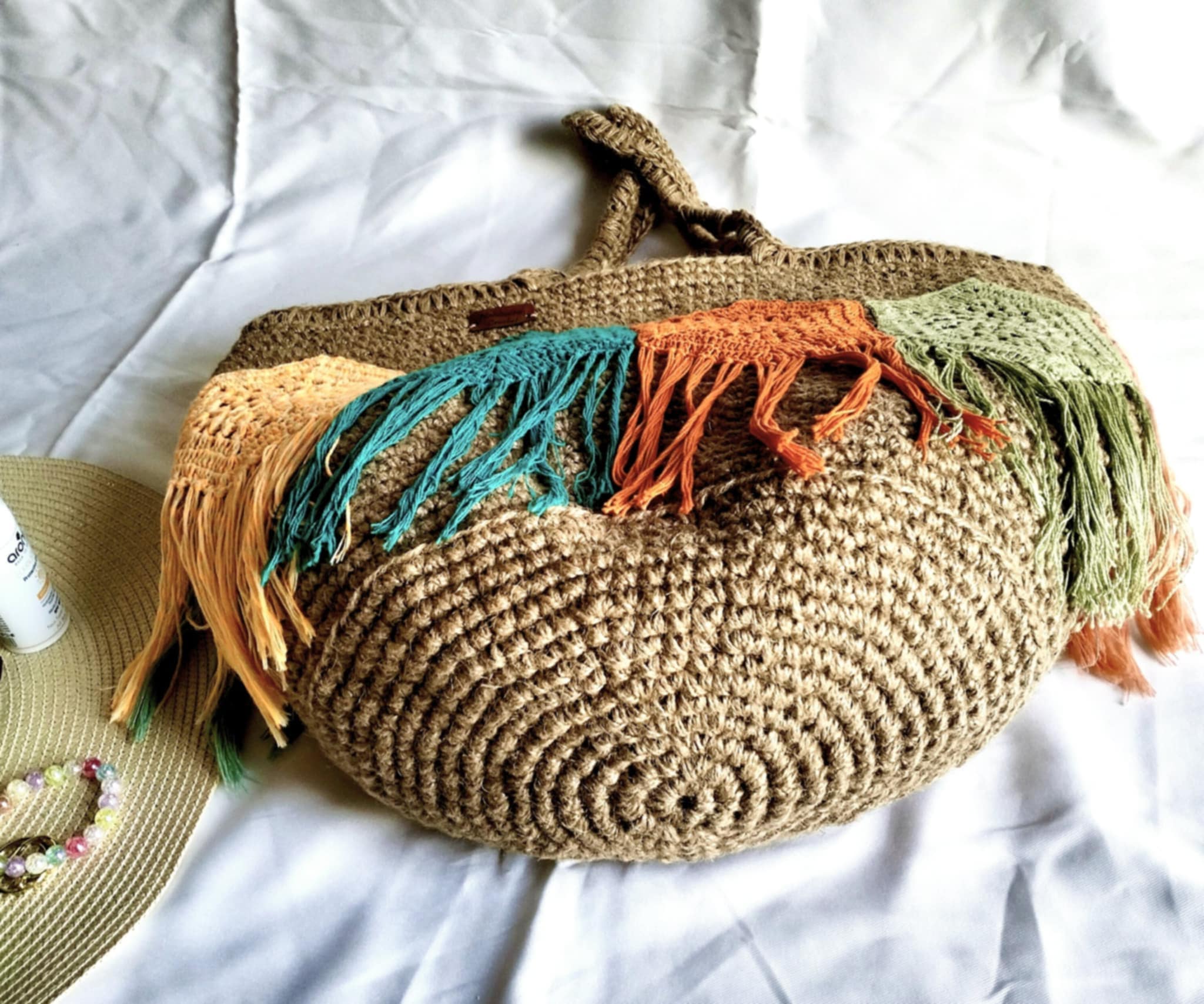 Grand Sac de plage en crochet fil de jute