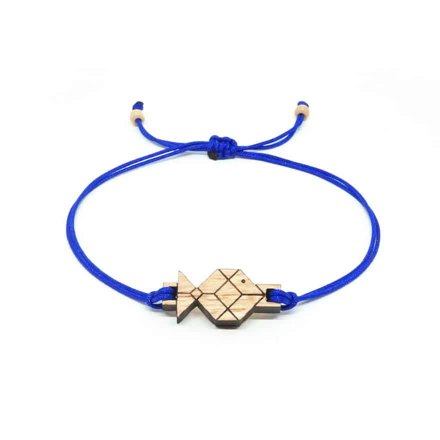 Bracelet Cordon Réglable avec Pendentif Poisson Origami en Bois Massif