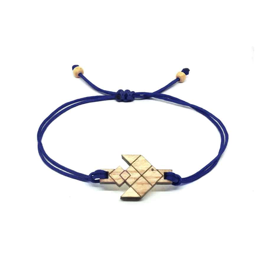 Bracelet Cordon Réglable avec Pendentif Poisson Volant en Bois Massif