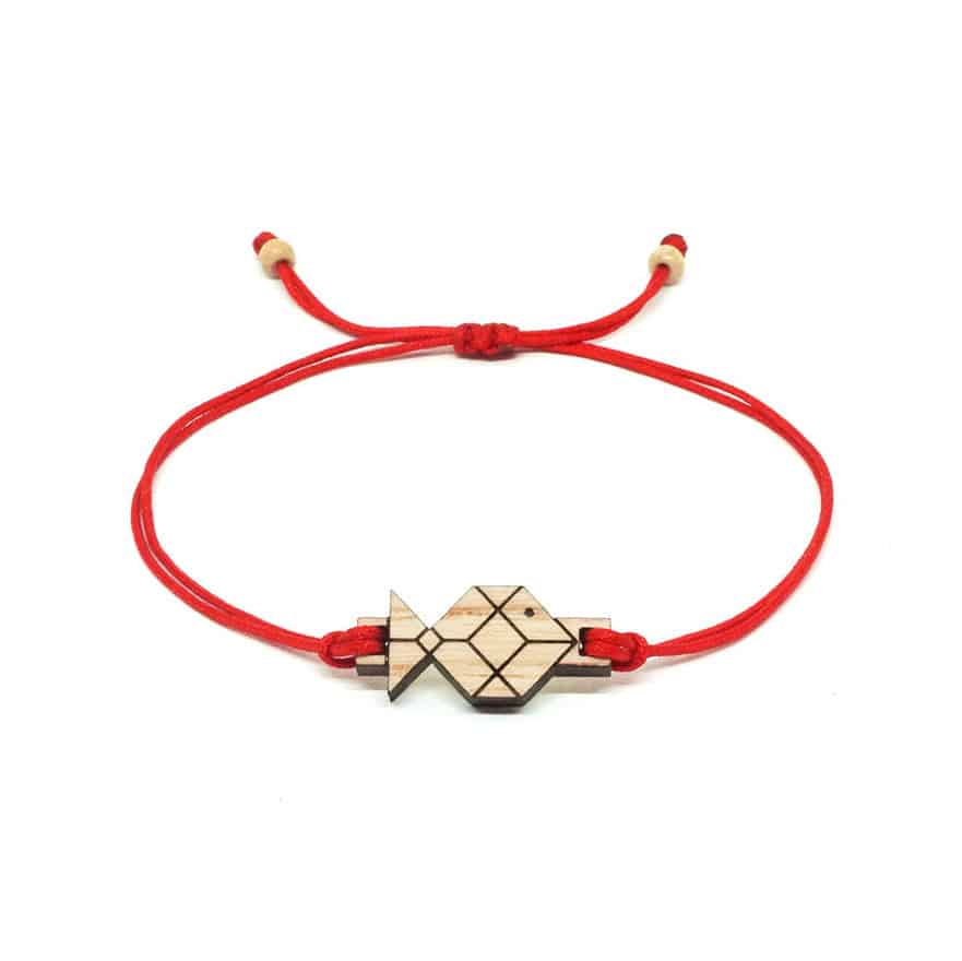 Bracelet Cordon Réglable avec Pendentif Poisson Origami en Bois Massif