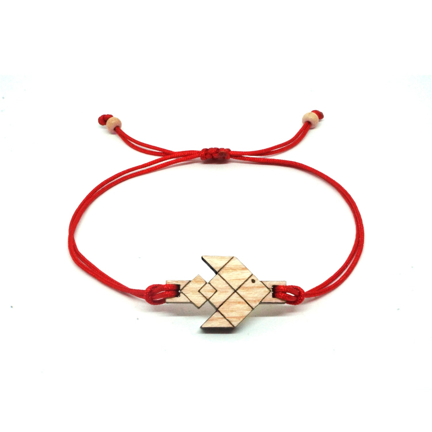 Bracelet Cordon Réglable avec Pendentif Poisson Volant en Bois Massif