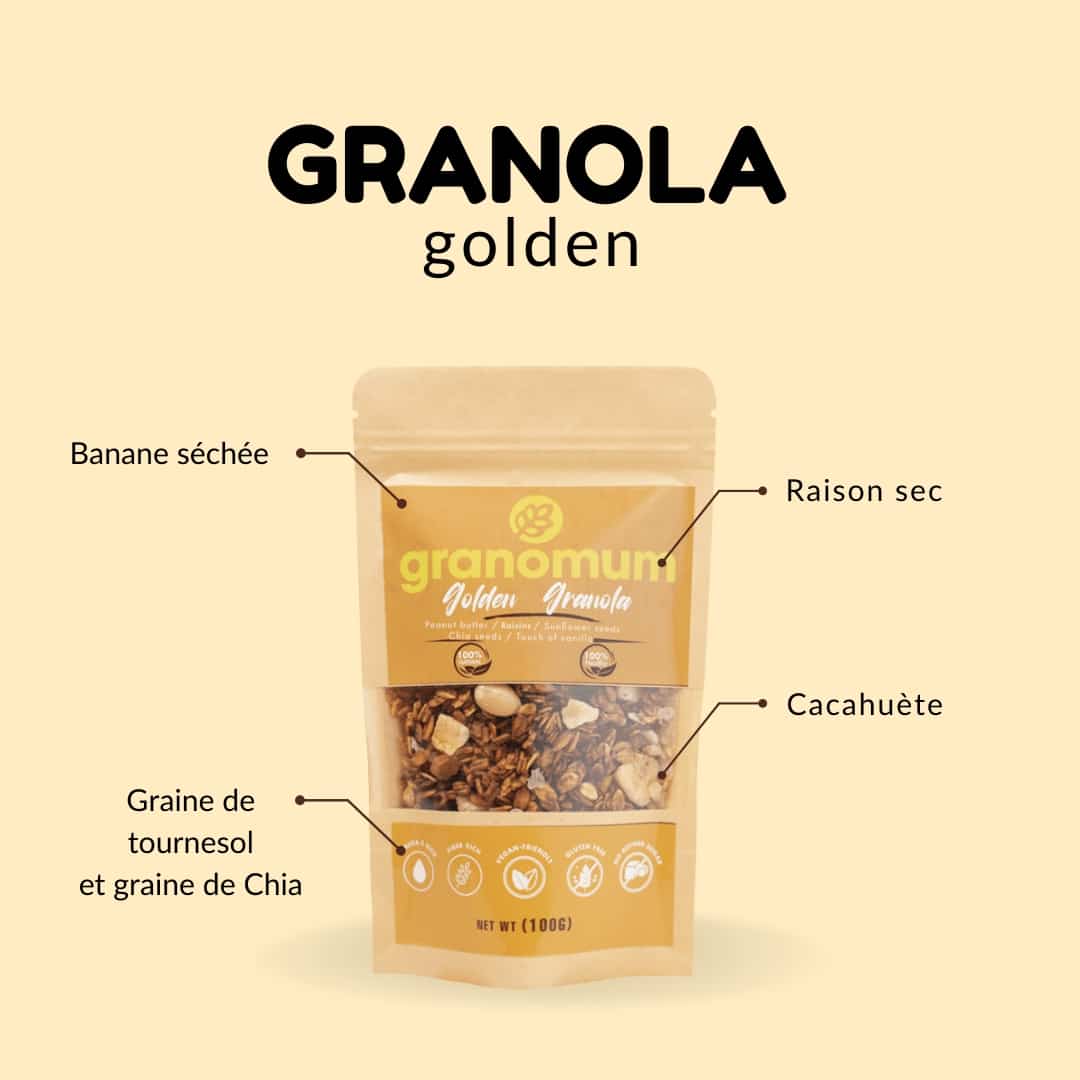 Granola golden 100% naturel (Végan, sans gluten, sans sucre raffiné)