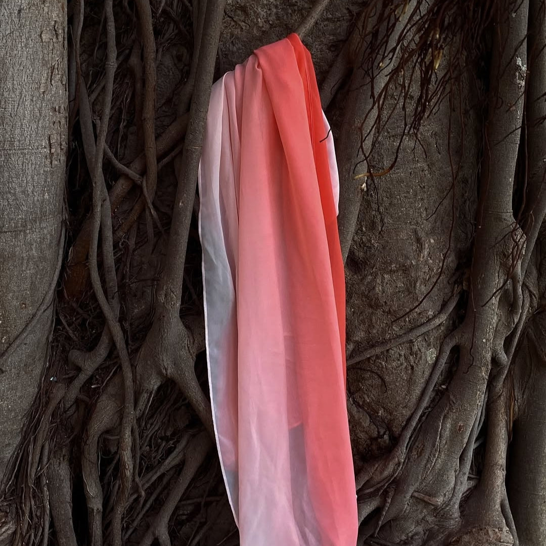 Pastel pink gradient hijab in flowing veil (1.65m)