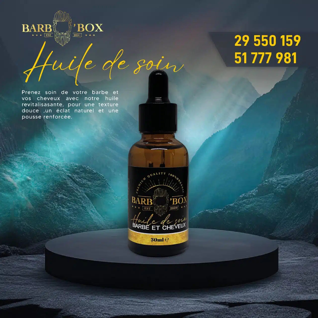 Huile à Barbe Premium BARB’BOX : Douceur et Croissance Assurée