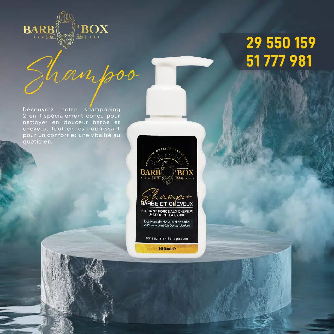 Shampooing naturel premium pour barbe et cheveux éclatants