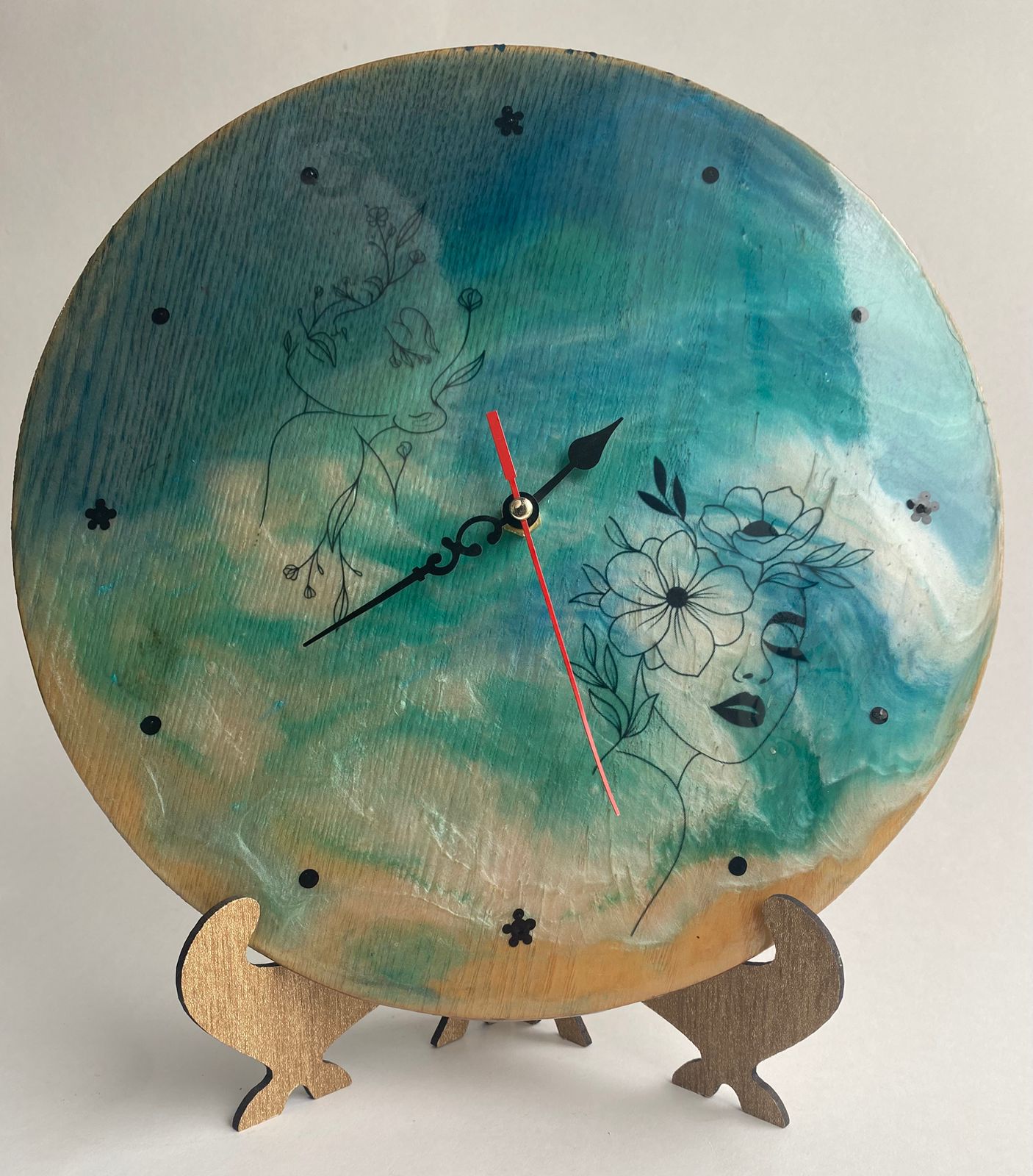 Tableau horloge en Bleu Abstrait - Bois et résine - 27 / 27 cm