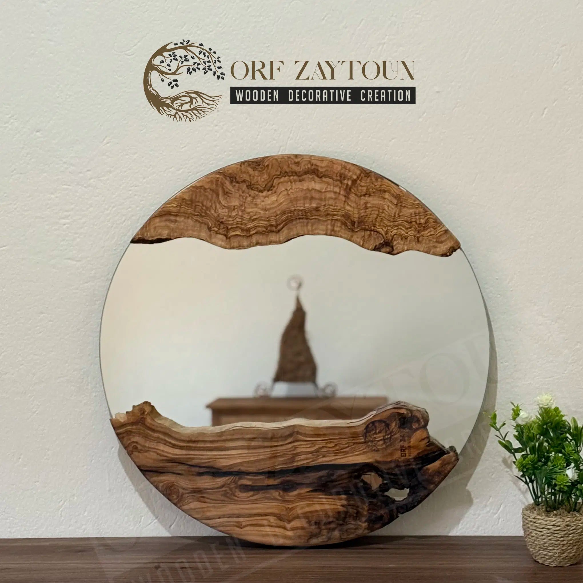 Miroir rond en bois d'olive