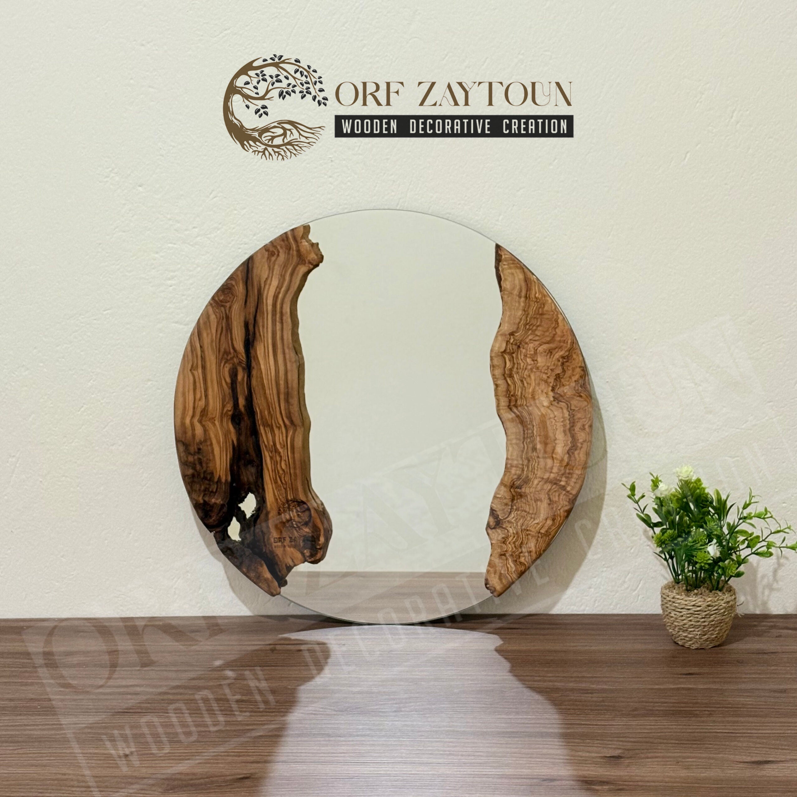Miroir rond en bois d'olive