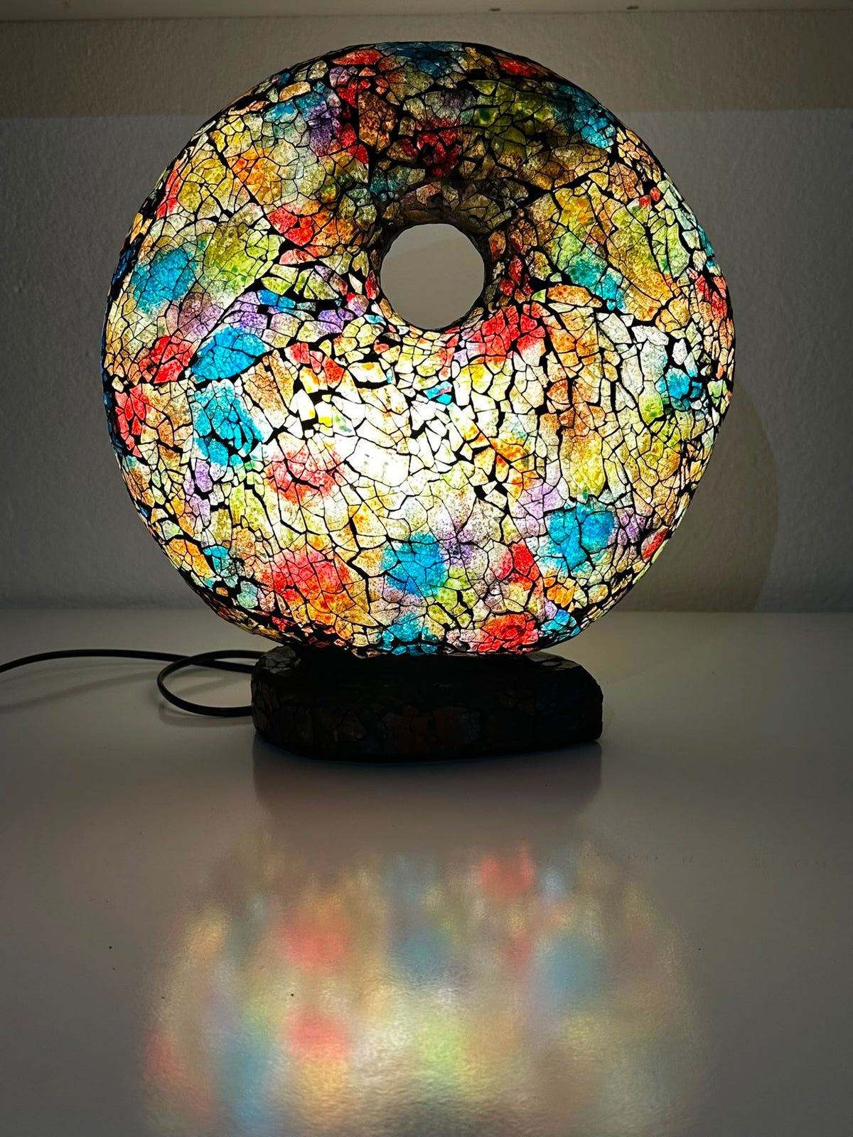 Lampe à Poser Annulaire en Mosaïque de Verre Artisanale