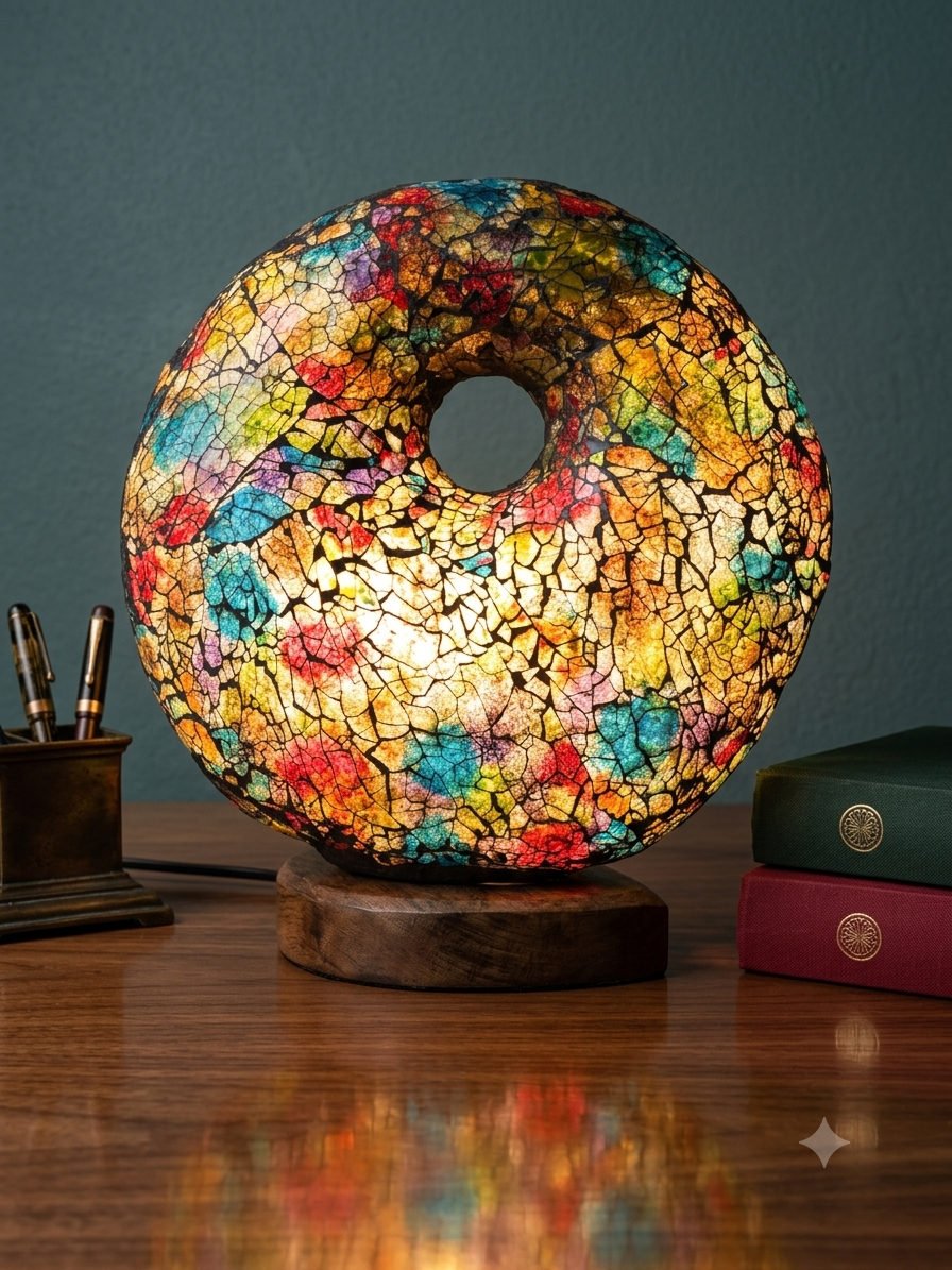 Lampe à Poser Annulaire en Mosaïque de Verre Artisanale