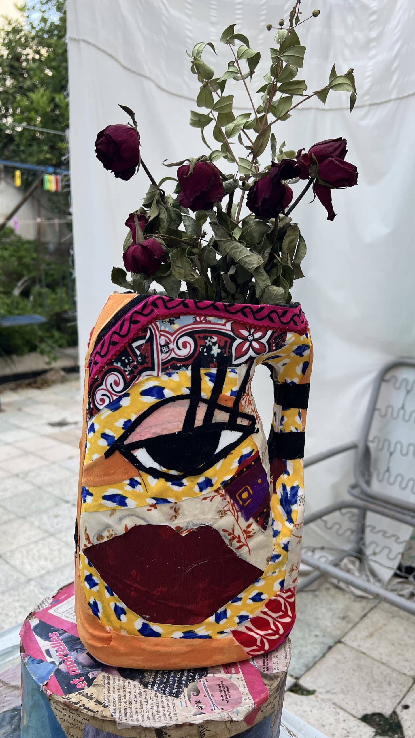 (27) Vase Recyclé en Tissu et Jean Bleu - Décoration Éthique et Colorée