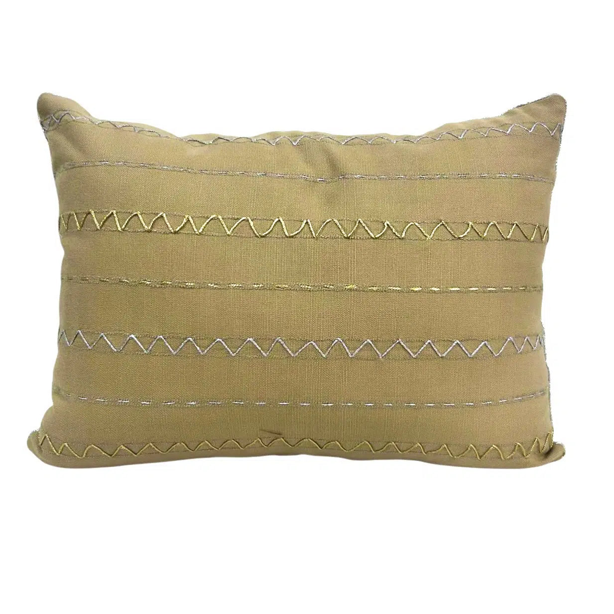 Coussin Rectangulaire Brodé Main – Fils Dorés &amp; Argentés – 30×50 cm