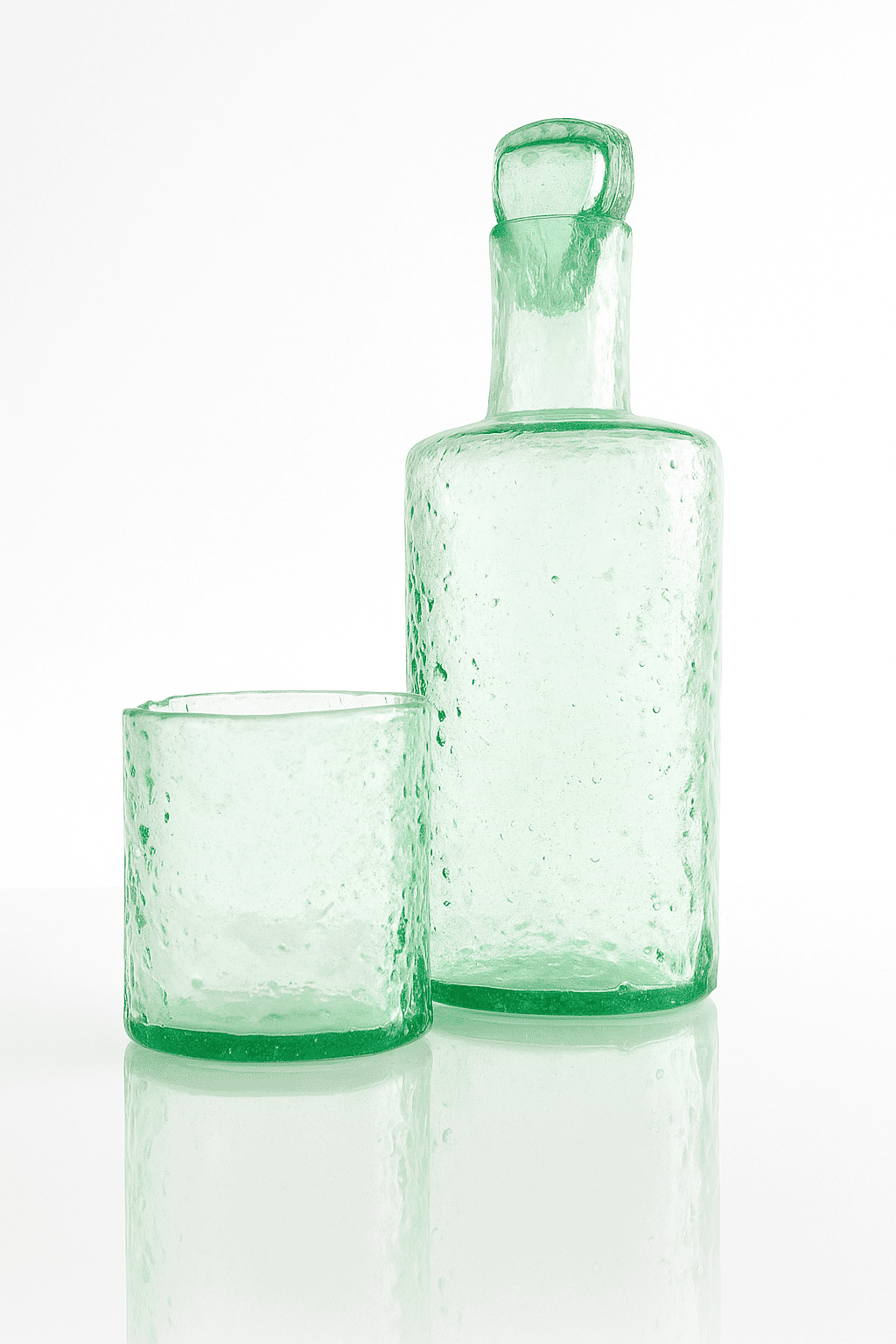 Carafe en verre recyclé soufflée à la main set exclusif 5 pièces