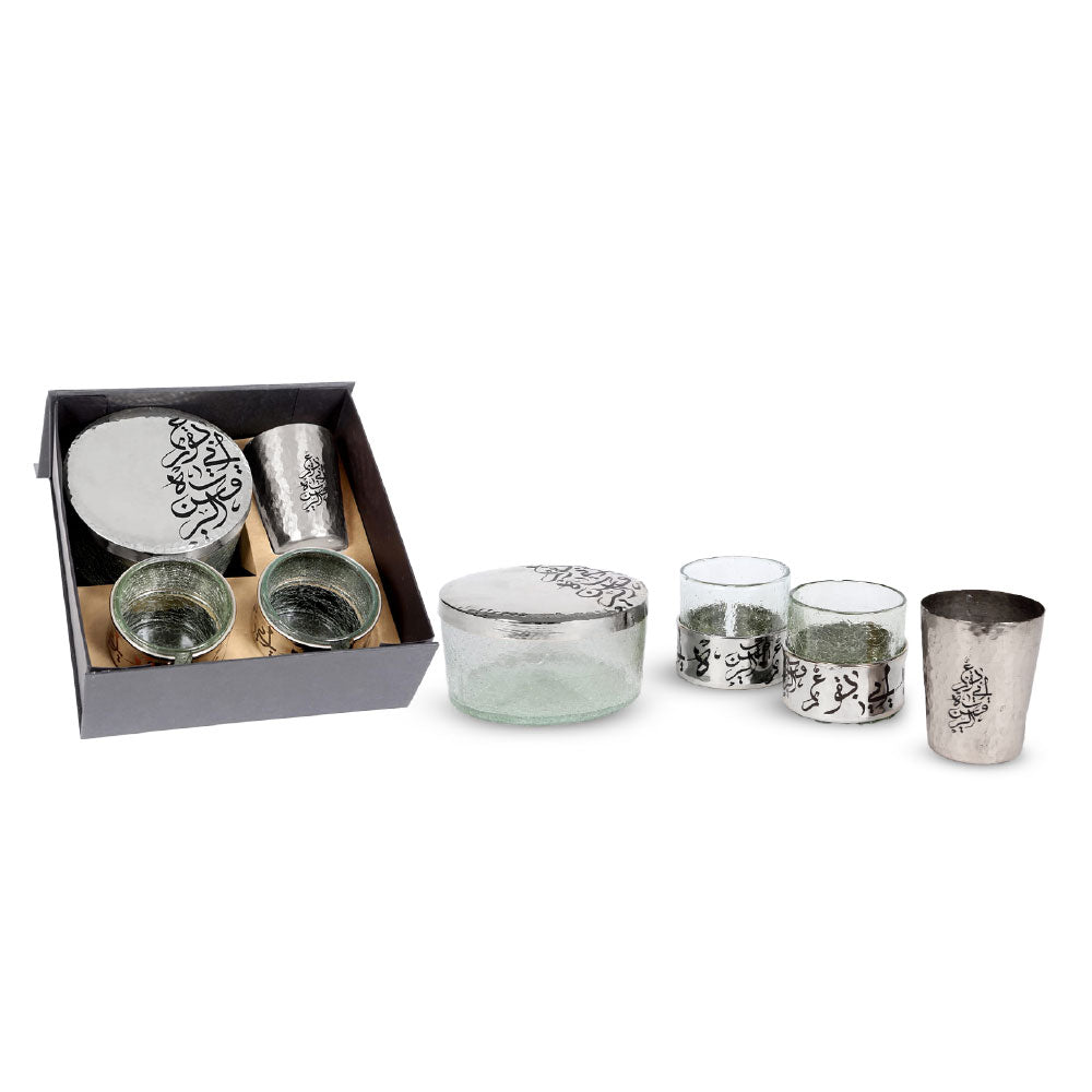 Intemporel Boîte Kufia, duo de verres soufflés & bougie calligraphiée parfumée