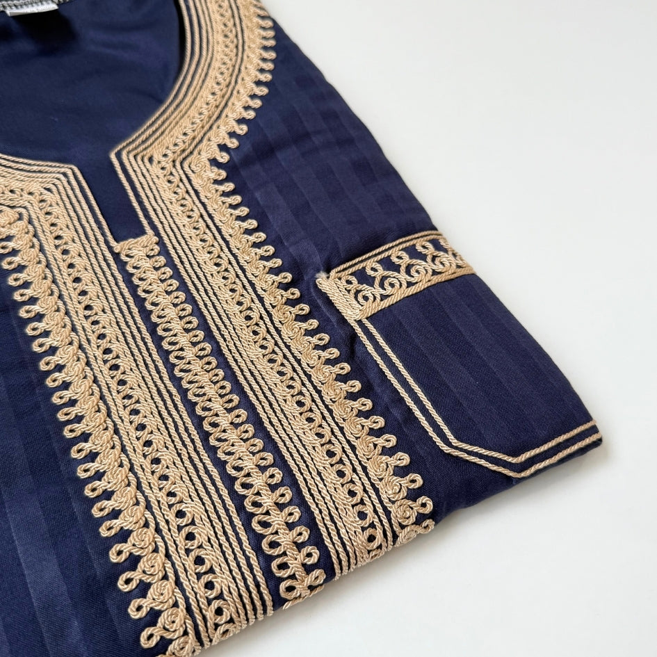 Jebba traditionnelle bleu roi avec broderie beige