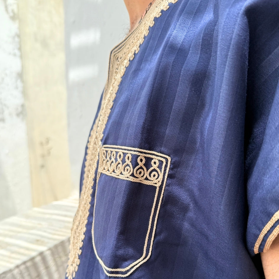 Jebba traditionnelle bleu roi avec broderie beige
