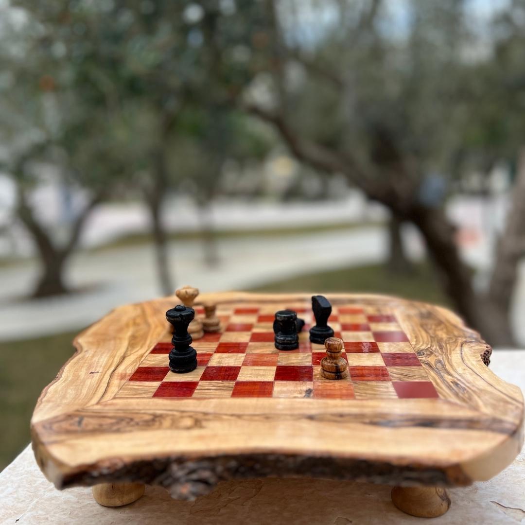 Jeu d'Échecs Moyen Rustique en Bois d'Olivier