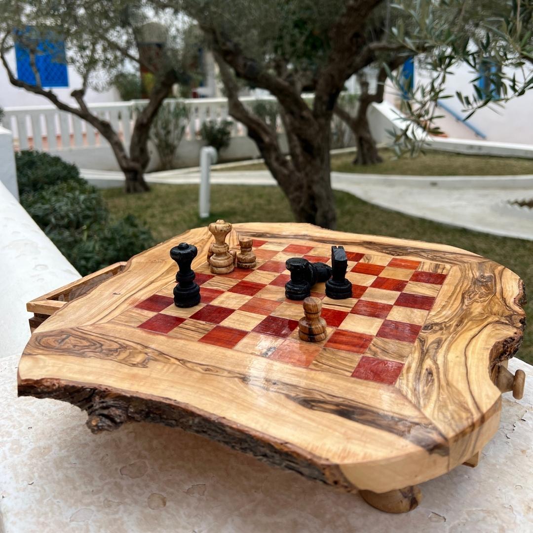 Jeu d'Échecs Moyen Rustique en Bois d'Olivier