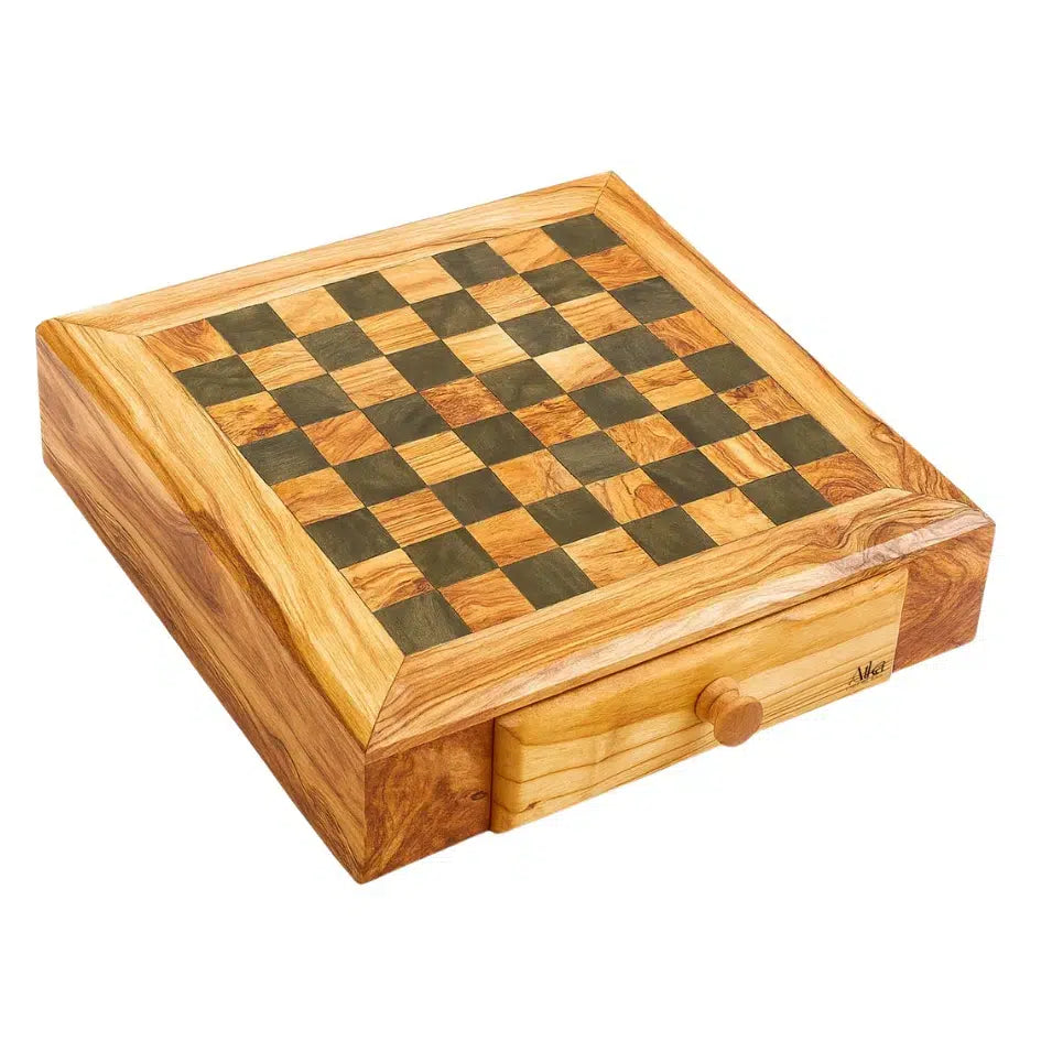 Jeu d'échecs en bois d'olivier avec tiroirs - Élégance Artisanale