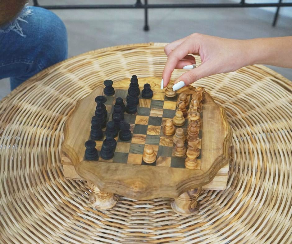 Jeux D’échec Forme Étoile En Bois D'olivier
