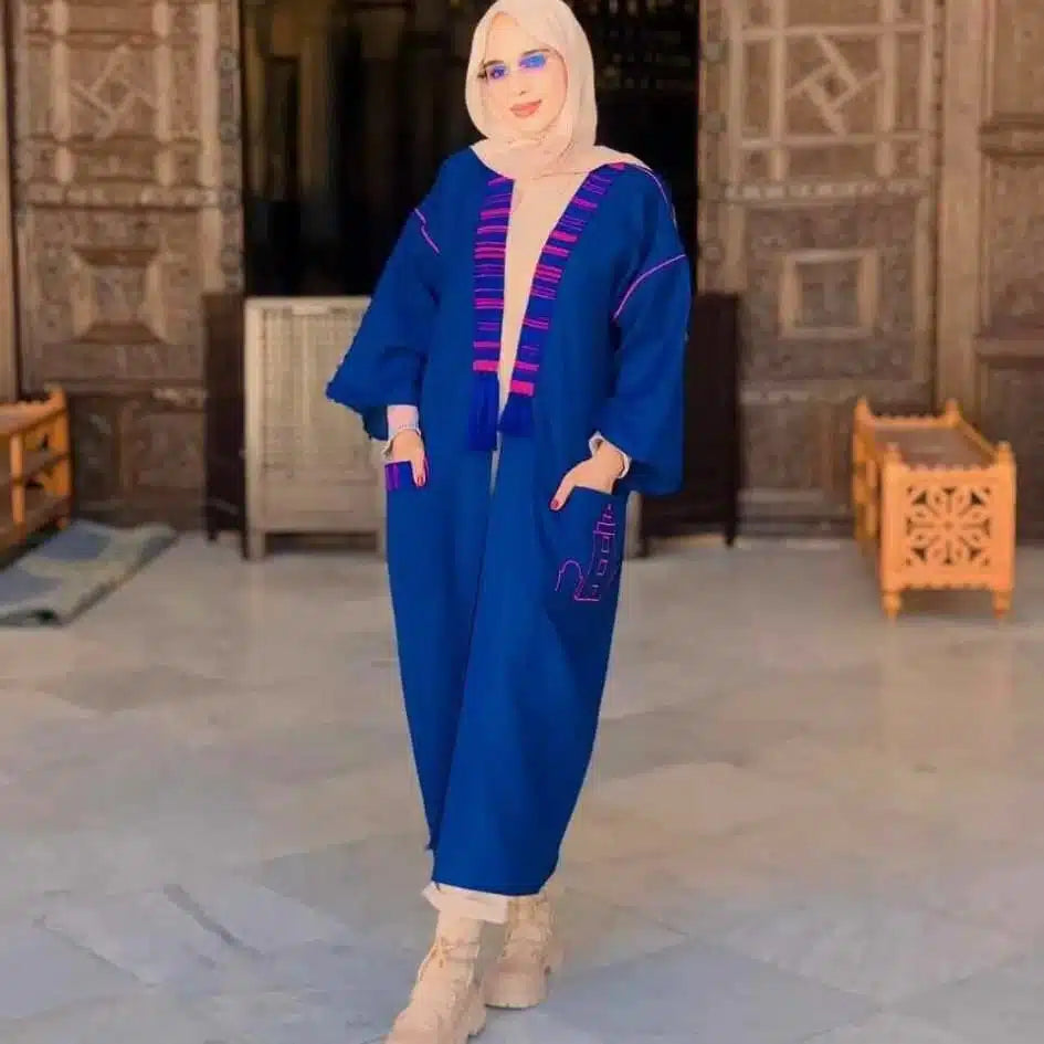 Kimono en tissu premium (hayek, lin ou laine) - Disponible en bleu, beige, ou noir et blanc