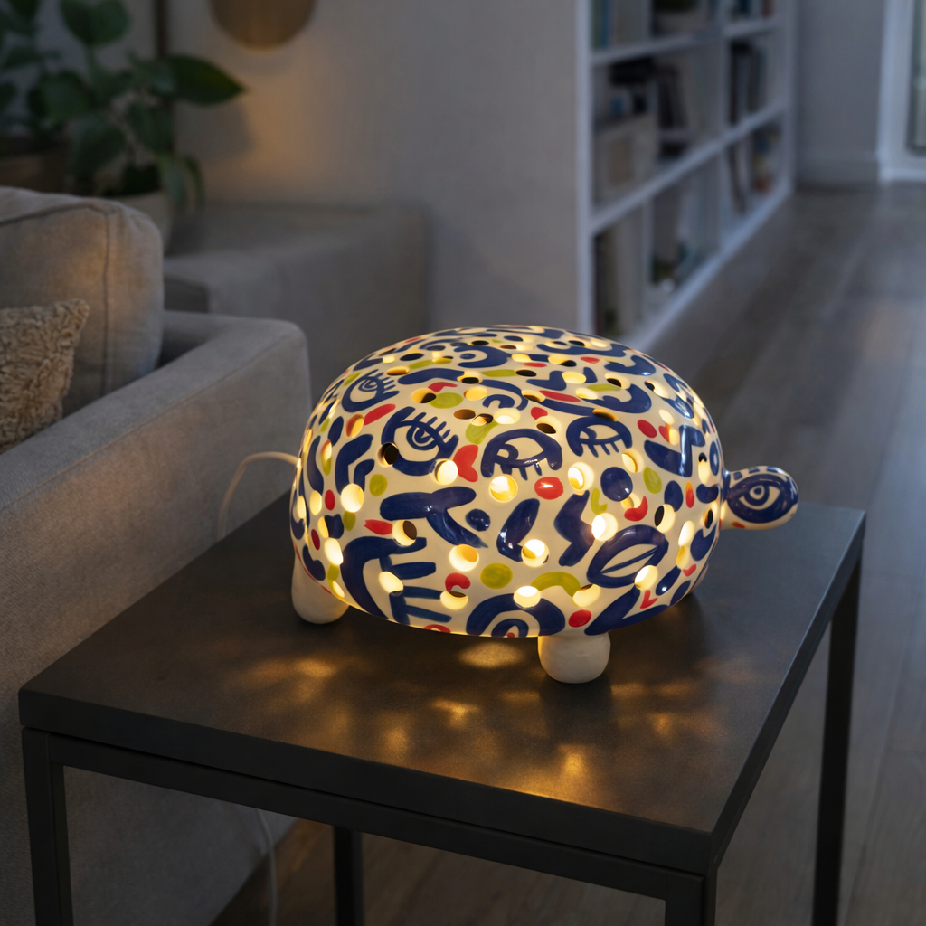 Lampe tortue décorative - Diamètre 20 cm - Pièce unique artistique