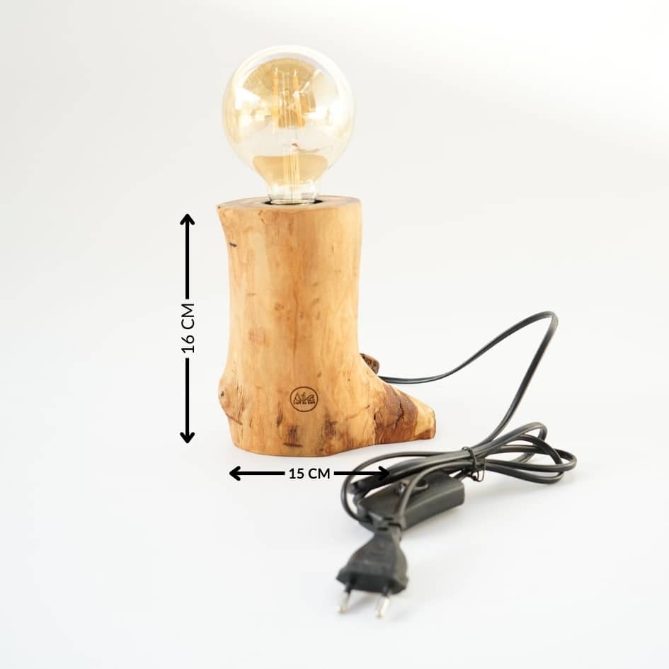 Lampe en bois d'olivier fait main avec un design unique (16 X15 cm, câble de 1,5 m)