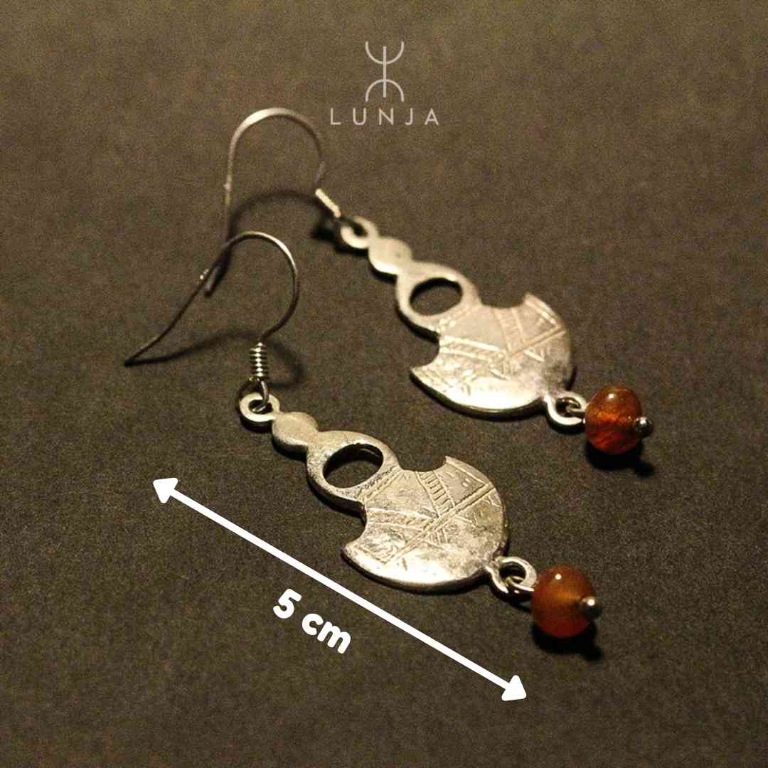 Boucles d'Oreilles Berbères en Argent et Pierre de Grenat