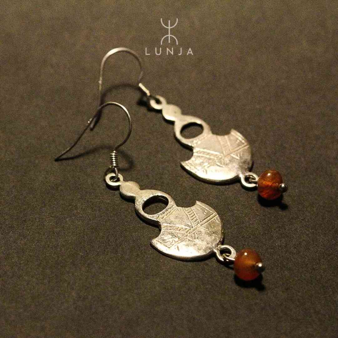 Boucles d'Oreilles Berbères en Argent et Pierre de Grenat