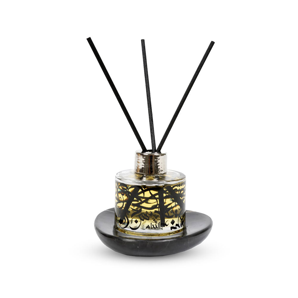 "Marmo Calligraphie" diffuser with stem - 2 scents: White Musk, Jasmine (5 x 7 cm) with black marble saucer