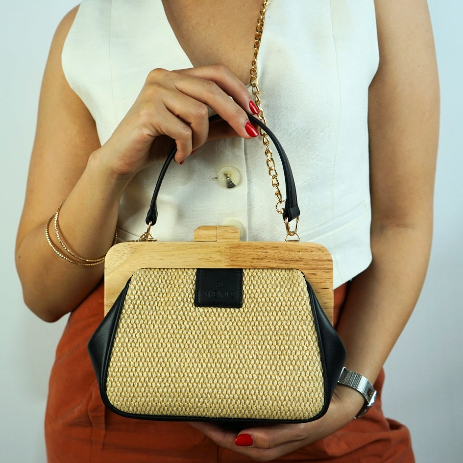 Mini sac Pochette the wooden kiss en bois et fibres
