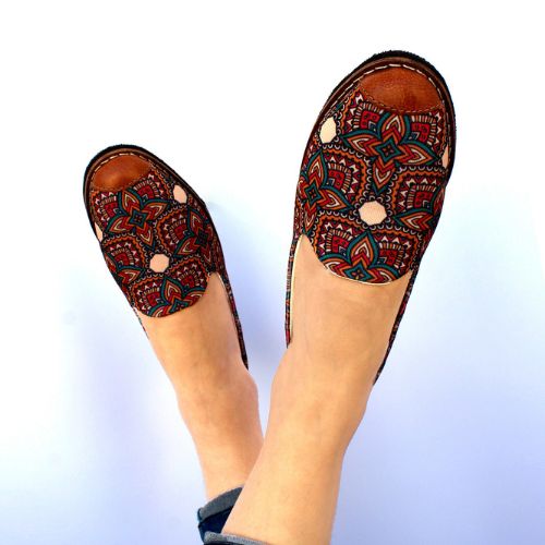 Fabric moccasin in traditional “IRIS” patterns