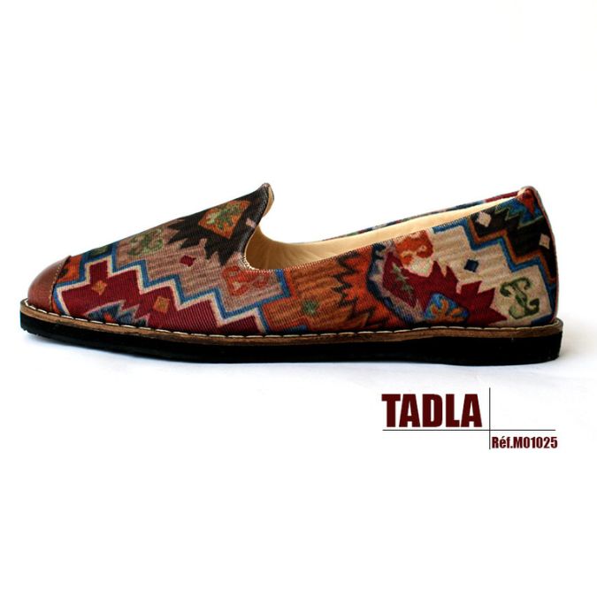 Fabric moccasin in traditional 'Margoum' “TADLA” patterns