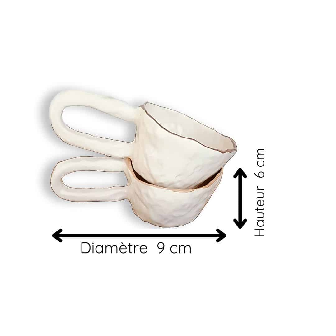 Tasse et sous-tasse en céramique – Blanc texturé (9 x 6 cm / 17 x 13 cm)