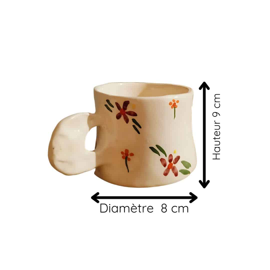 Tasse céramique design floral - Fait à la main (8 x 9 cm)