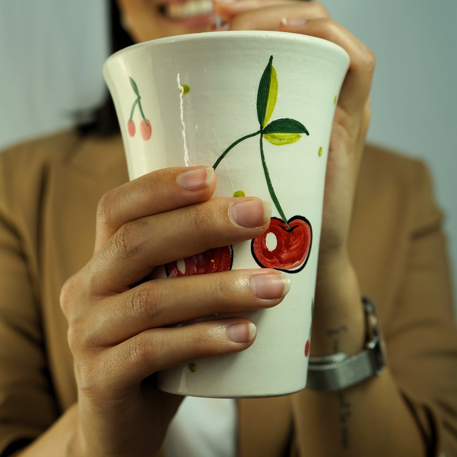 Mug en Céramique avec Paille – Design Cerises